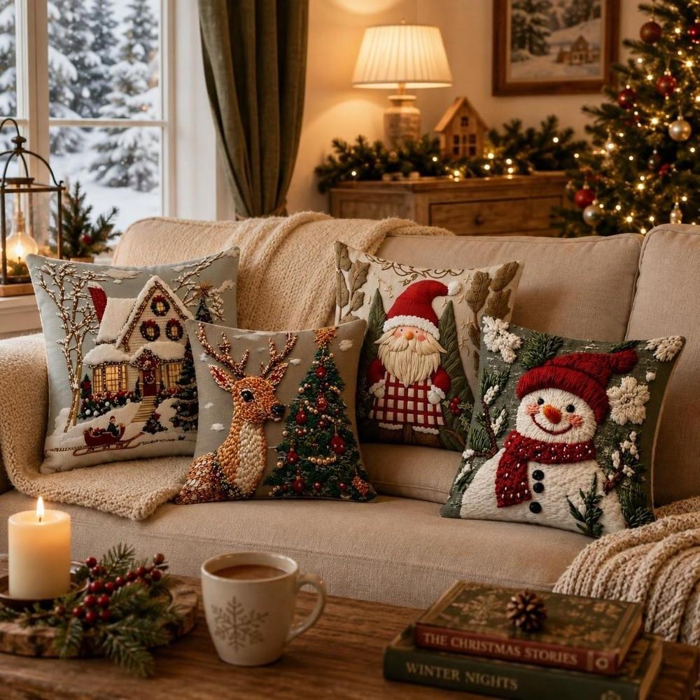 Soft Christmas Pillow Covers 2D Printed Xmas Pillowslip Xmas Throw Cushion Case Car