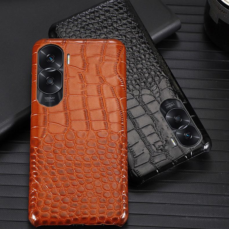 Husă spate jumătate acoperire din piele naturală cu model burtă de crocodil pentru Honor X30 & X30i