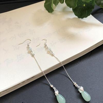 Ancient Style Earrings  Hanfu Chinese Style Girl Ancient Costume Fairy Classical Accessories Fresh Glass  Water Droplets Tassel Earrings Ear Hooks