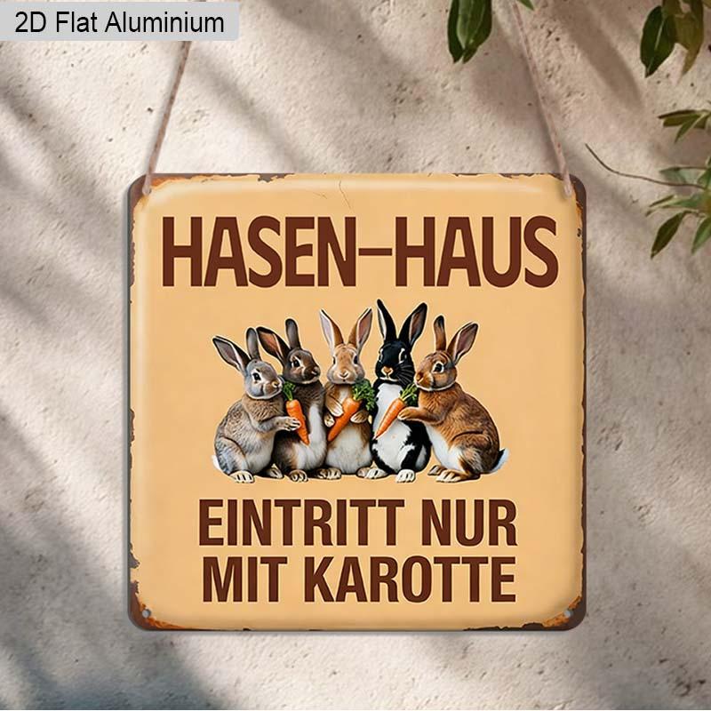 

2D Flat Funny Rabbit Aluminum Sign, Vintage Bunny Hutch Decor, German Entry Only with Carrot Weatherproof Plaque for Garden & Pet Lovers 20*20cm/7.87*7.87Inch
