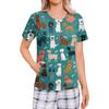 Damen Shirt nach der Operation Kurzarm Vier Taschen Leicht Bequem Knopfleiste Vorne Shirt für Medizinische Genesung und Tägliches Tragen