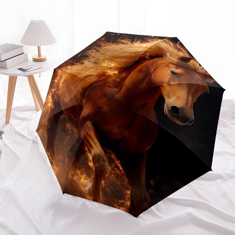 1pc Horse Fire Automatic Open/Close Umbrella 8-Rib Strong Frame, Portable Travel Umbrella for Women & Men