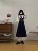Plus Size Pleated Princess Dress with Doll Collar - College Style, Autumn/Winter Waist-Cinching Design