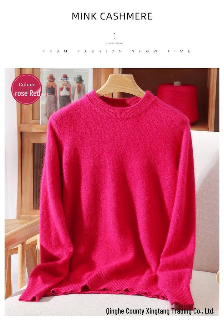 Maglione da donna taglie forti con scollo rotondo in visone e cashmere