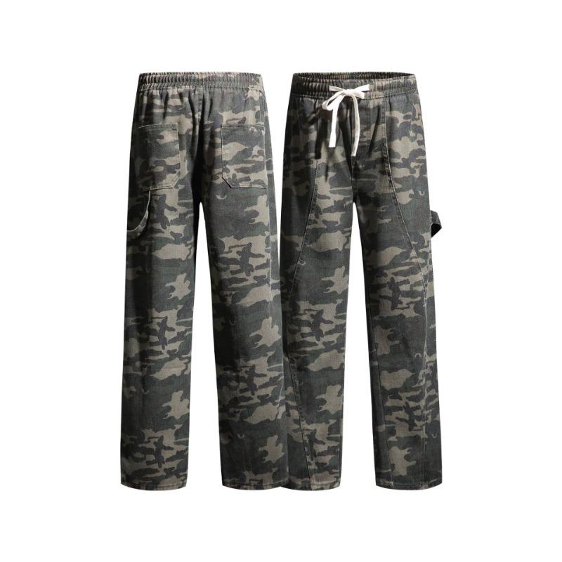 Men's Early Autumn New Camouflage Overalls  Trend Stitching Drawstring Elastic Waist Straight Trousers