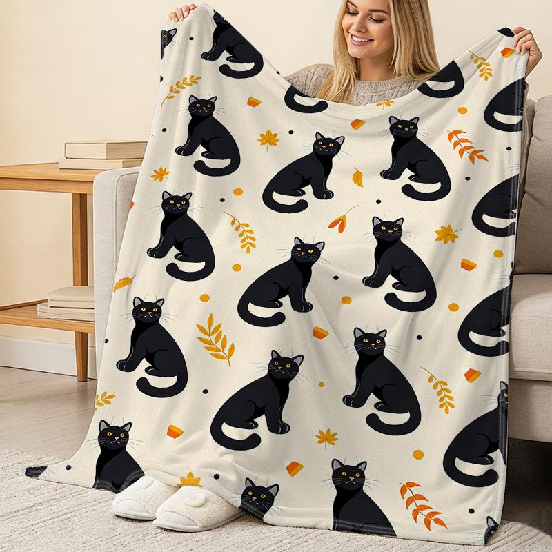 Black Cat Collection Plush Flannel Throw Blanket – Soft, Machine Washable, Cozy for Home, Couch, Office Napping, Christmas & Halloween
