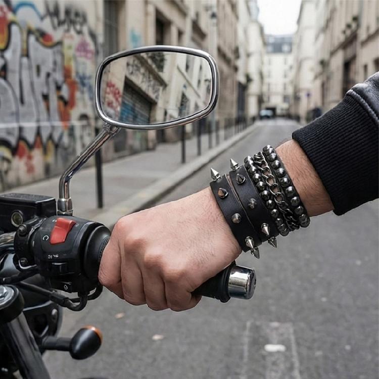 Pack of 4 Elastic Leather Armbands Punk Rock Style Adjustable Wristband for Various Wrist Sizes Nightclubs Cosplay