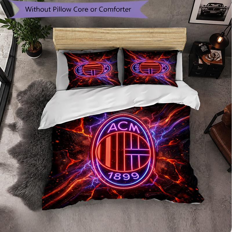 AC Milan Pattern 3?Pieces Bedding Set Soft Microfiber Duvet Cover with Pillow Cases for Bedroom
