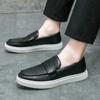 European Station Men  New Open Mouthed Laughter Board Shoes Versatile Lefu Leather Shoes Black Brown Sizes 38-46 Men Shoes