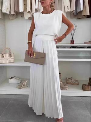 Women's Fashion 2025 Sleeveless Top & Pleated Wide-Leg Pants Set