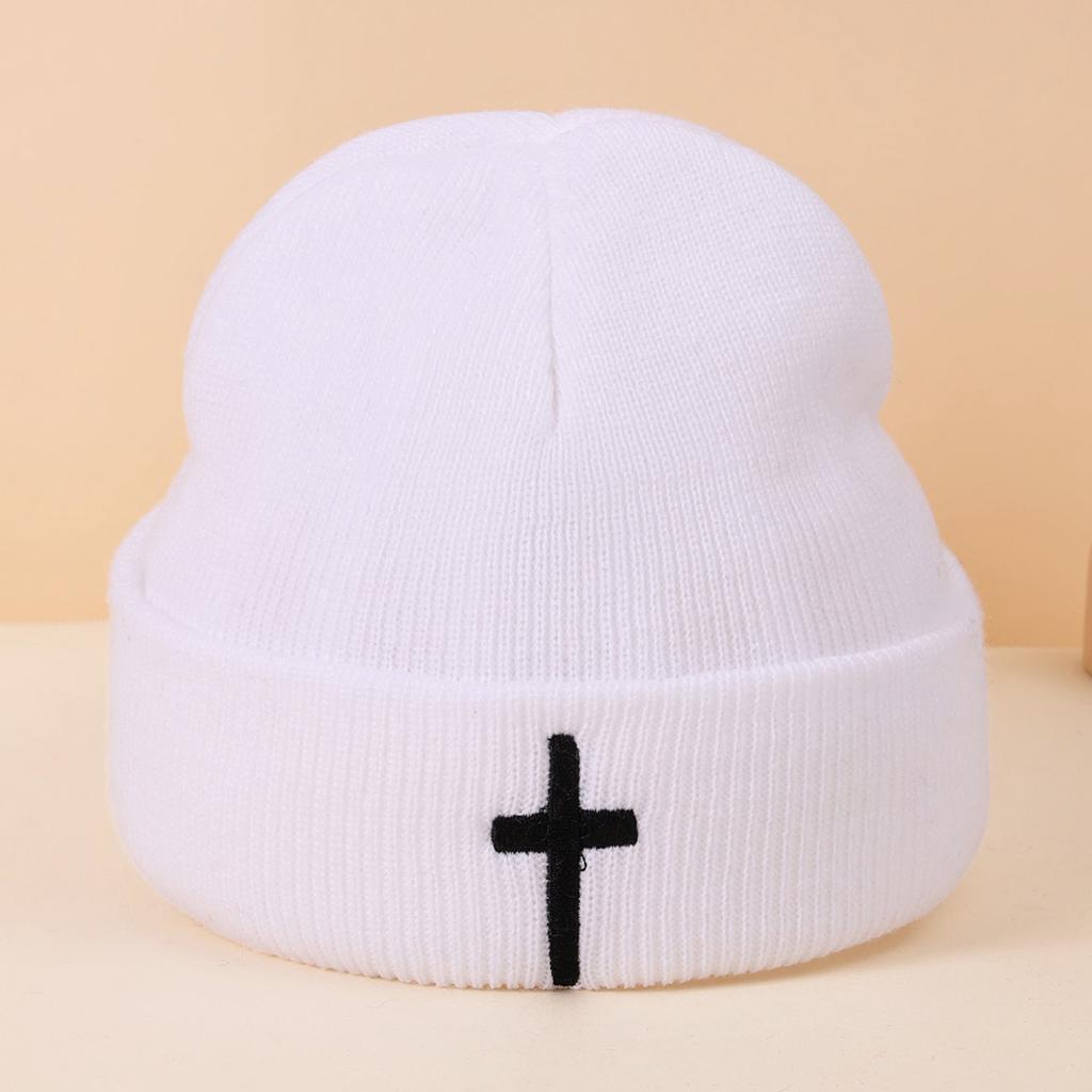 Autumn And Winter Acrylic Cross Embroidered Knitted Hat Men And Women Versatile Trend Wool Hat Hip Hop Cold