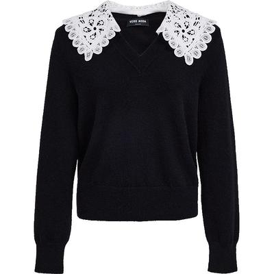 Women's V-Neck Detachable Lace Collar Sweater