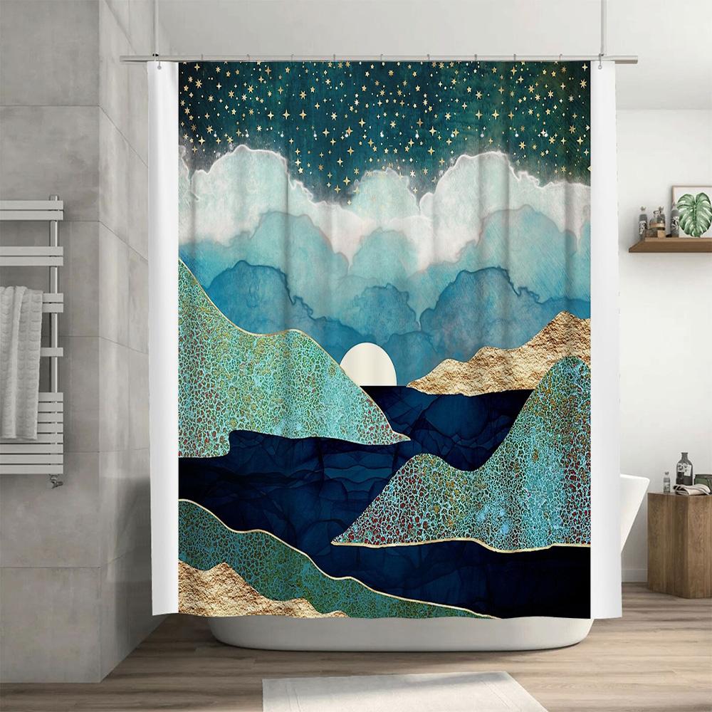 Coastal Ocean Wave Shower Curtain Beach Landscape Seascapes Home Decor Bathroom Artistic Prints Waterproof Fabric