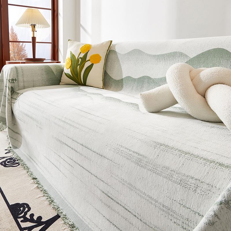 Полотенце для дивана из синели в стиле бохо с кисточками — фото 12