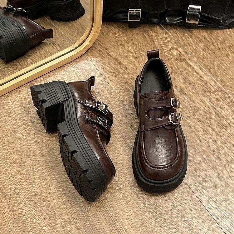 Retro black heightened platform small leather shoes, new autumn French with skirt Mary Jane single shoes