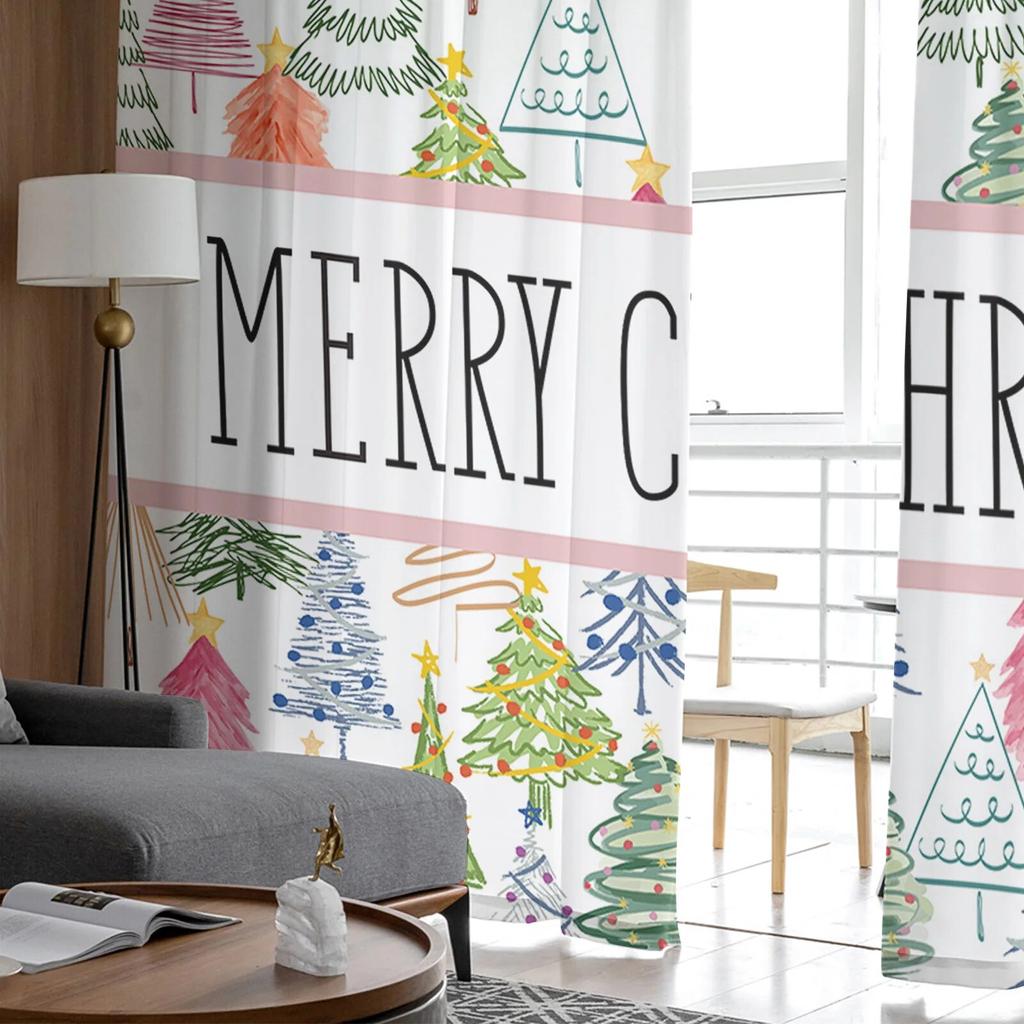 Christmas Christmas Tree Hand Drawn Sheer Curtains For Living Room Bedroom Tulle Curtain For Kitchen Voile Curtain Blind Panels