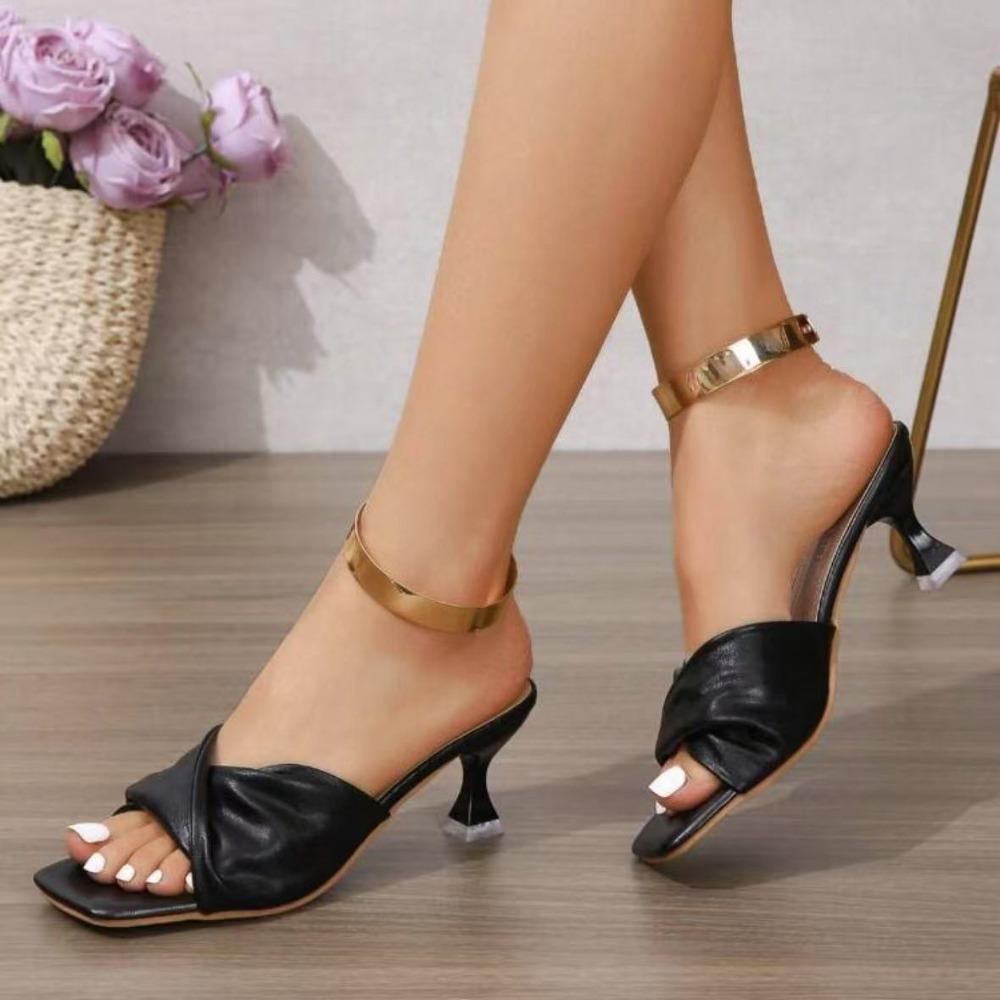 

Sexy Pointed Toe Mule High Heels Women Slipper Fashion Mixed Color Slip On Slides Summer Party Stripper Sandal Shoes 35 чорний