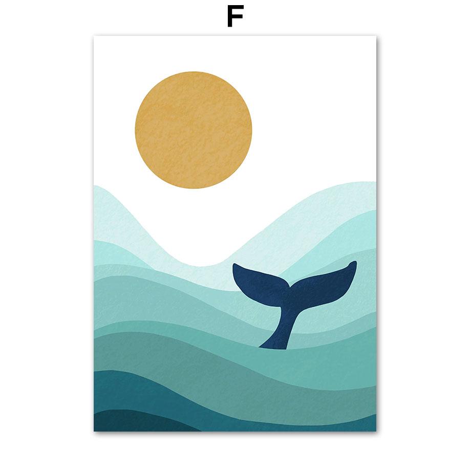 Blue Ocean Fish Whale Lighthouse Sun Nautical Nursery Wall Art Canvas Painting Posters And Prints Wall Pictures Kids Room Decor