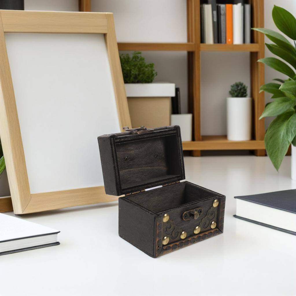Vintage Wooden Treasure Chest Dark Brown Solid Wood Jewelry Storage Box Decorative Organizer Home Decoration Keepsake Box Retro