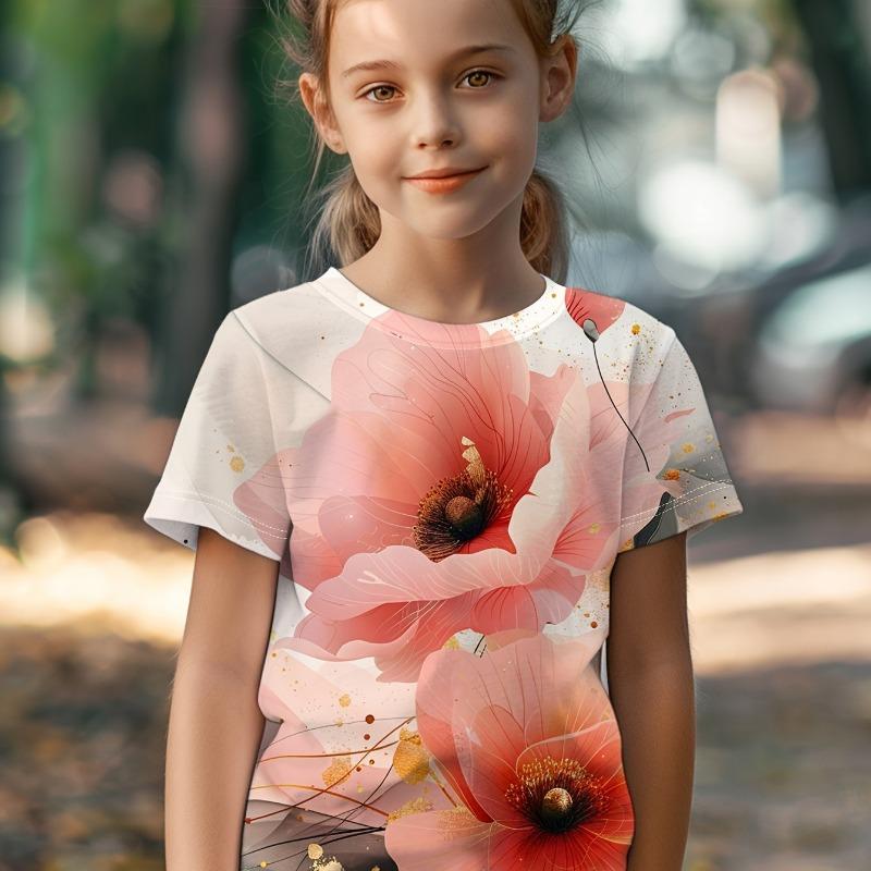 Children's Clothing Girl T-Shirt Short Sleeve 3D Cartoon Print Kids Summer Clothes Casual Kawaii Round Neck Girl Clothes Tops