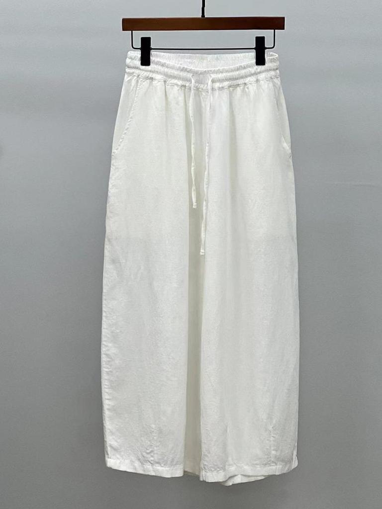 Spring Literary Linen Balloon Wide-Leg Pants - Women's Washed Cotton Nine-Point Loose Fit