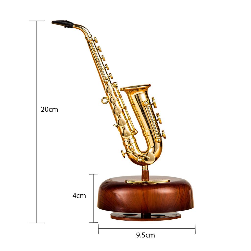 Trumpet Music Box Classical Wind Up Musicbox Twirling Music Box Rotating Base Brass Wind Instrument Miniature Replica