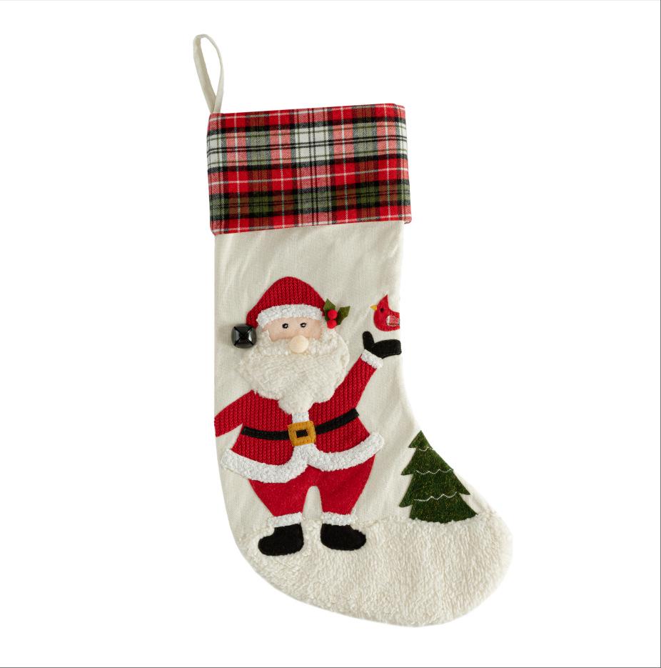 Jute Christmas Stockings Gift Bags with Santa, Reindeer & Snowman Decorations