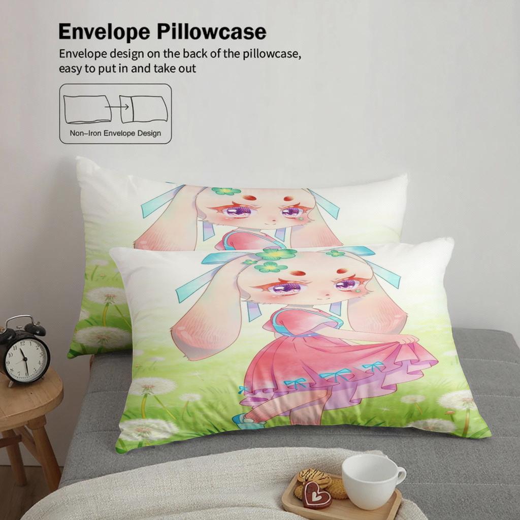 Softville Cozy Town 3Pc Bedding Sets Lop Rabbit Dandelion Grassland Printed Duvet Cover No Filling Cartoon Style Queen King Size