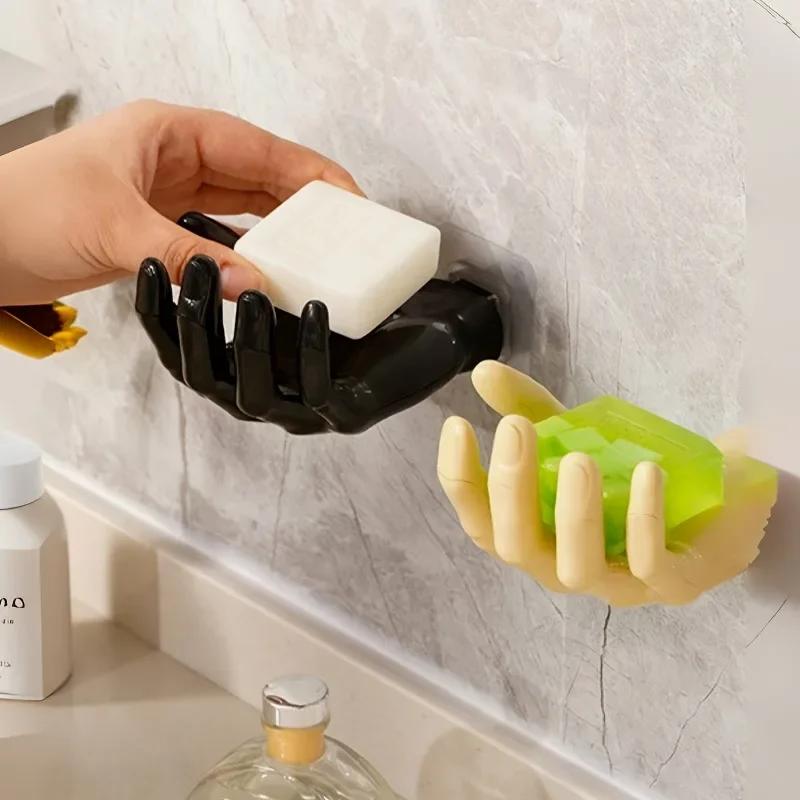 1pc Stylish Black Plastic Palm Wall Hook Anti-rust Key and Headphone Stand Suitable for Home and Kitchen Storage