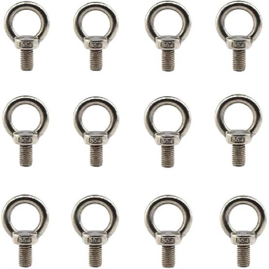 304 Stainless Steel M12 Lifting Rigging Eyebolt Ring Shaped with Lengthened Thread(40mm) Pack of 4 Pcs