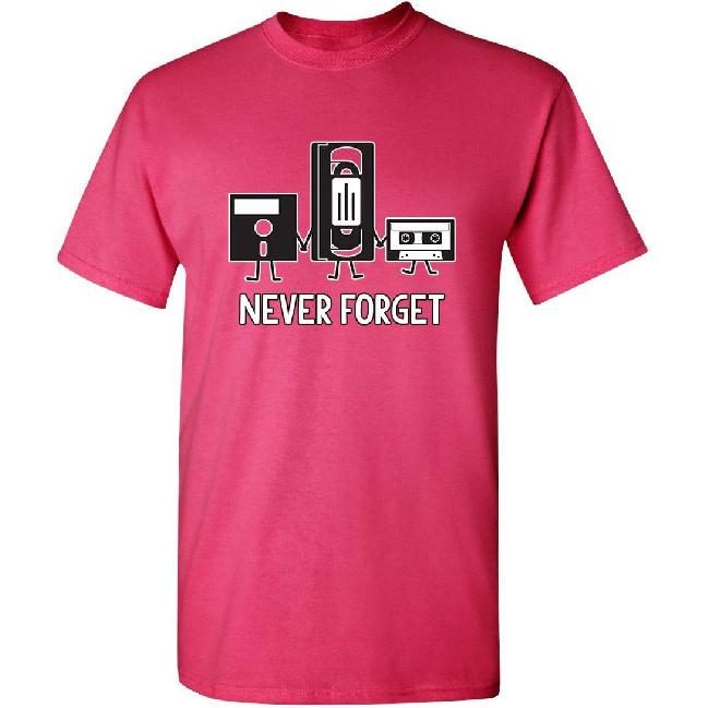 Never Forget Shirt Retro Floppy Disk VHS Cassette Funny Graphic Unisex Tee