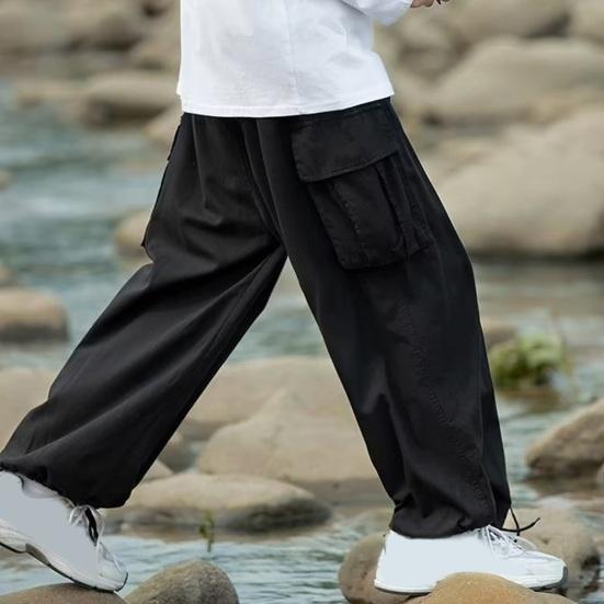 Men Cargo Pants Oversized Solid Color Vintage Style Corduroy High Street Style Straight Wide Leg Multi Pockets Streetwear Outdoor Travel Trousers