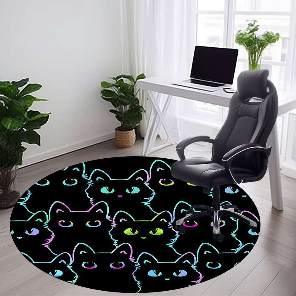 1 Stück Katzenmuster Büro Runder Teppich, Unter Bürostühlen Schlafzimmer Wohnzimmer Heimdekoration, Zimmer Deko