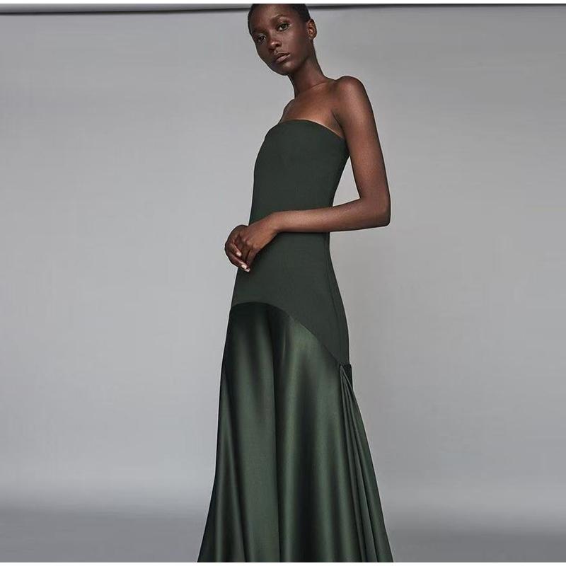 

Летний Новый Стиль Топ-труба Без рукавов На бретелях Приталенное Однотонное Платье Женская Мода Вечернее Платье Платье XL темно-зеленого