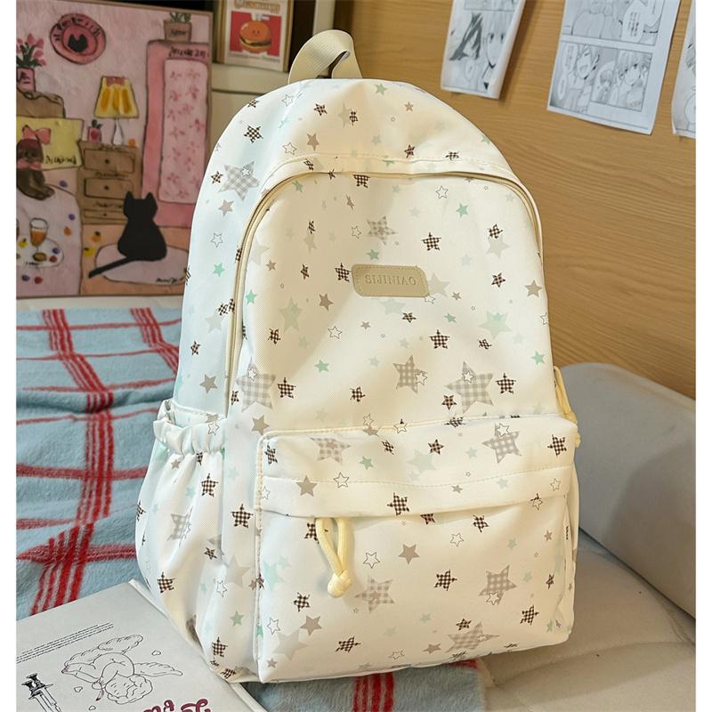 Star Print Large Capacity Backpack Grade 3-6 Student Schoolbag