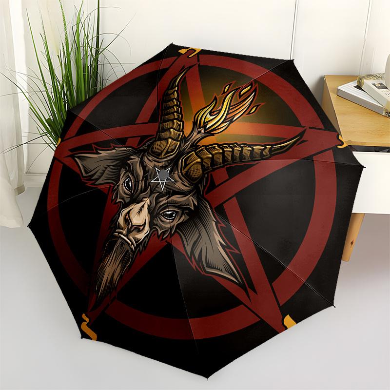 Devilish Pentagram Goat Head Sticker DecalUmbrella, Portable 3-Fold Compact Umbrella,Christmas Gift ES498