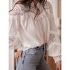Summer Vacation Women's Sexy Crochet Hollow Out Flare Sleeve Lace Trim Crochet Cover Up Blouse Top