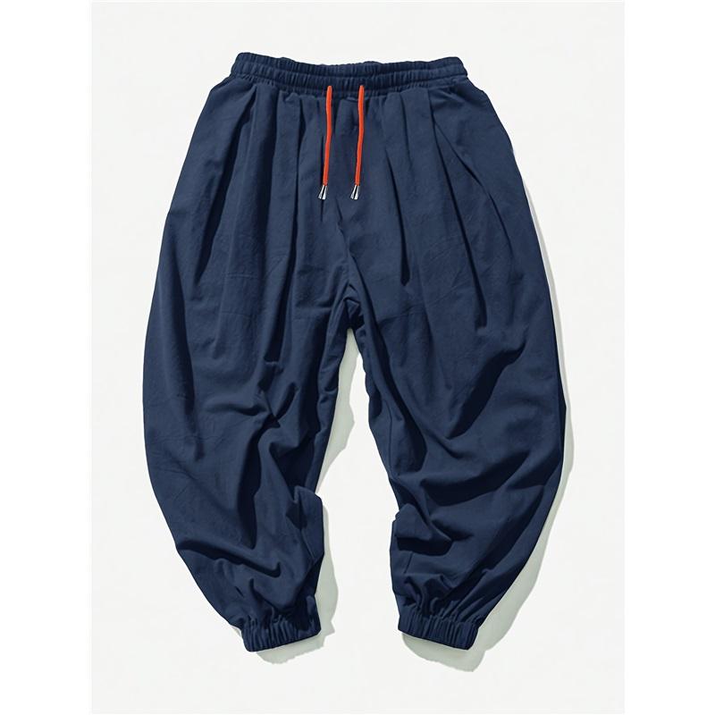 Men's Loose-fit Harem Pants, Elastic Drawstring Waist, Non-stretch Casual Lantern Trousers, Lightweight Quick-dry