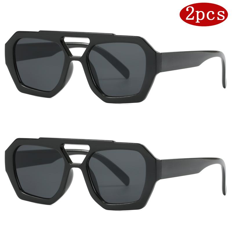 2pcs Fashion Square Sunglasses for Women Men Thick Frame Double Bridges Design Eyewear Female Chic Polygon Sun Glasses UV400