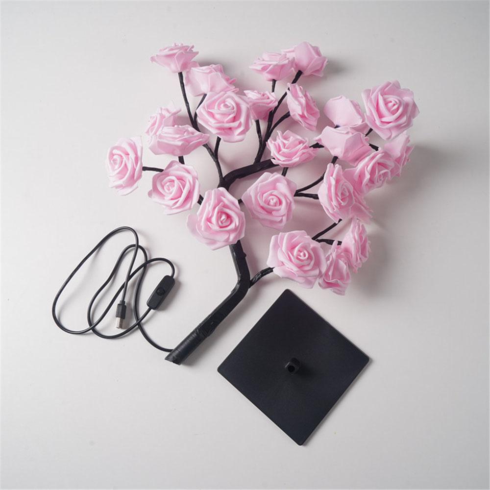 LED Rose Flower Table Night Lamp 5V USB Operated Bedside Tree Lamp Indoor Room Decorative Desk Light For Bedroom Home Decoration
