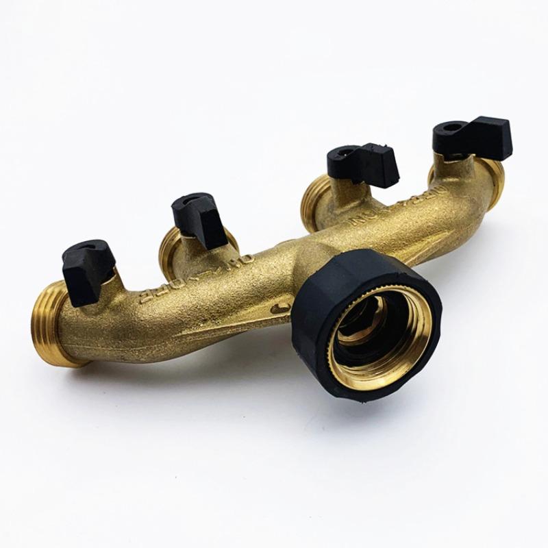 

3/4 Brass 4-Way Splitter Tap Diverter, Garden Irrigation Water Distributor Valve Controller