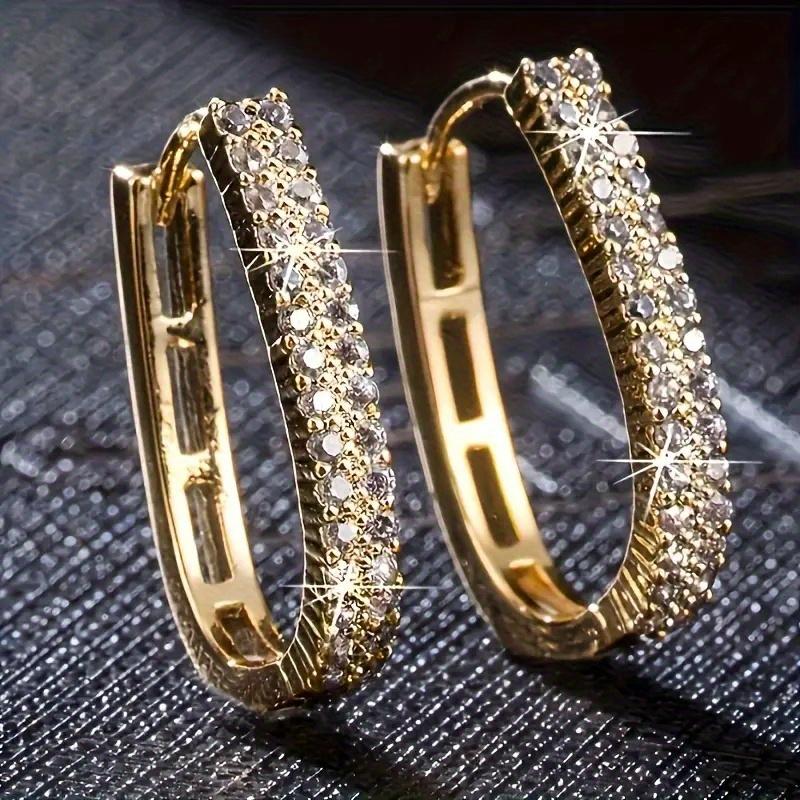 Concise Sparking Synthetic Zirconia Inlaid U Shape Hoop Earrings Women's  Golden Plated Geometric Jewelry Wedding Crafts