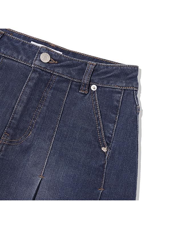 Kirsh Cherry Denim Pleated Mini Skirt [Blue]