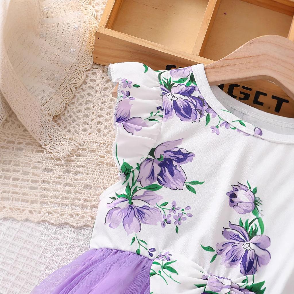 Rochie Printesa Moda Copii Vara Fete Rochie cu fundita Super Zana fara maneci