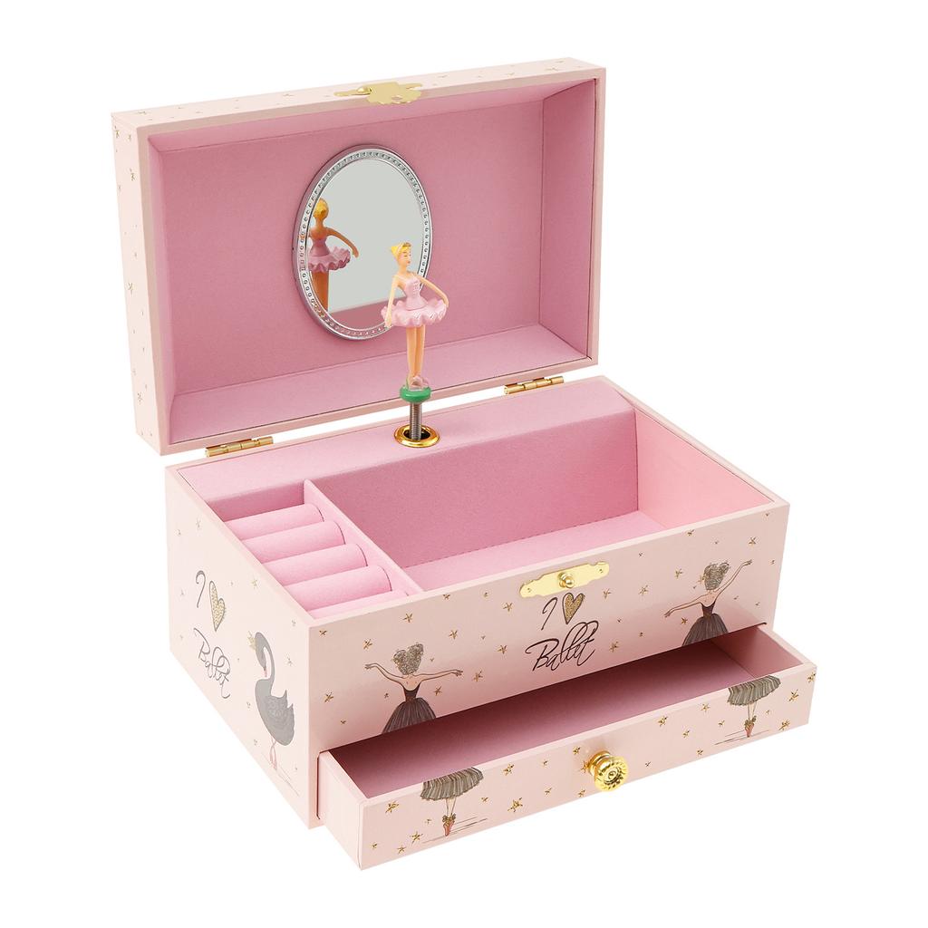 Princess Musical Jewelry Storage Box Decorative Jewelry Organizer Box with Drawer Bracelet Ring Holder Case for Girls Kids Gifts
