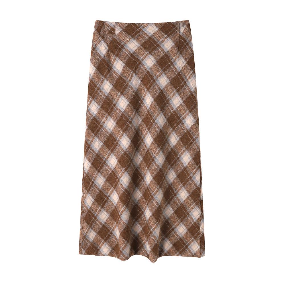 2025 Winter Plus Size Retro Plaid Midi Skirt - Thick Wool for 130-320 Jin