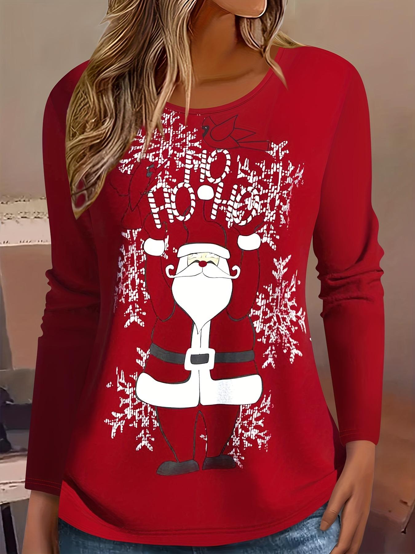 

Женская футболка с круглым вырезом и 3D-принтом на рождественскую тематику, повседневная футболка с длинным рукавом для весны и осени, женский пуловер XL