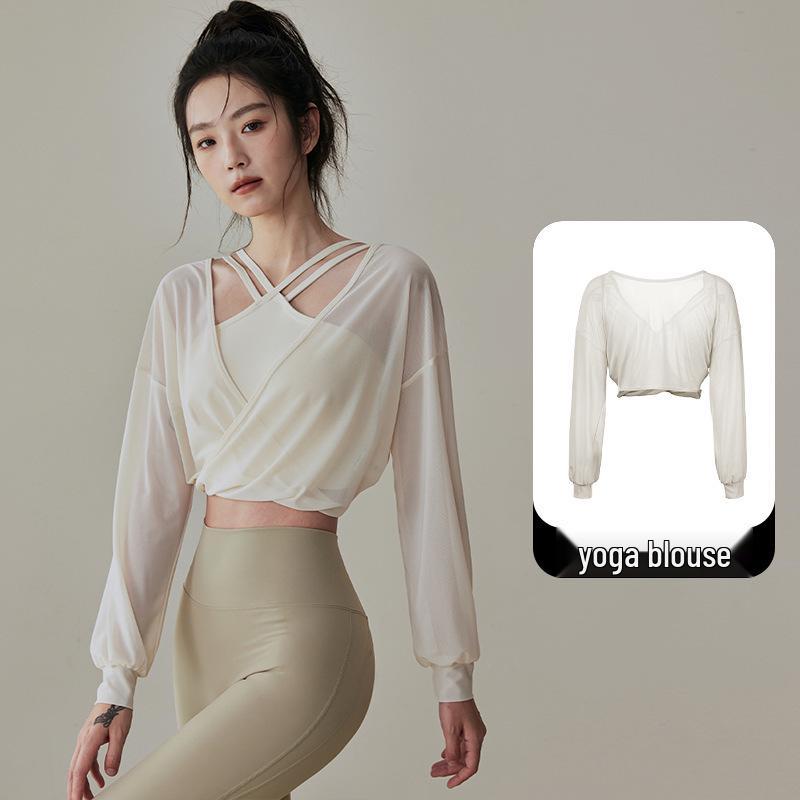 

Женский топ для йоги с длинным рукавом класса люкс, осенне-зимний стиль, быстросохнущая фитнес-одежда для пилатеса M