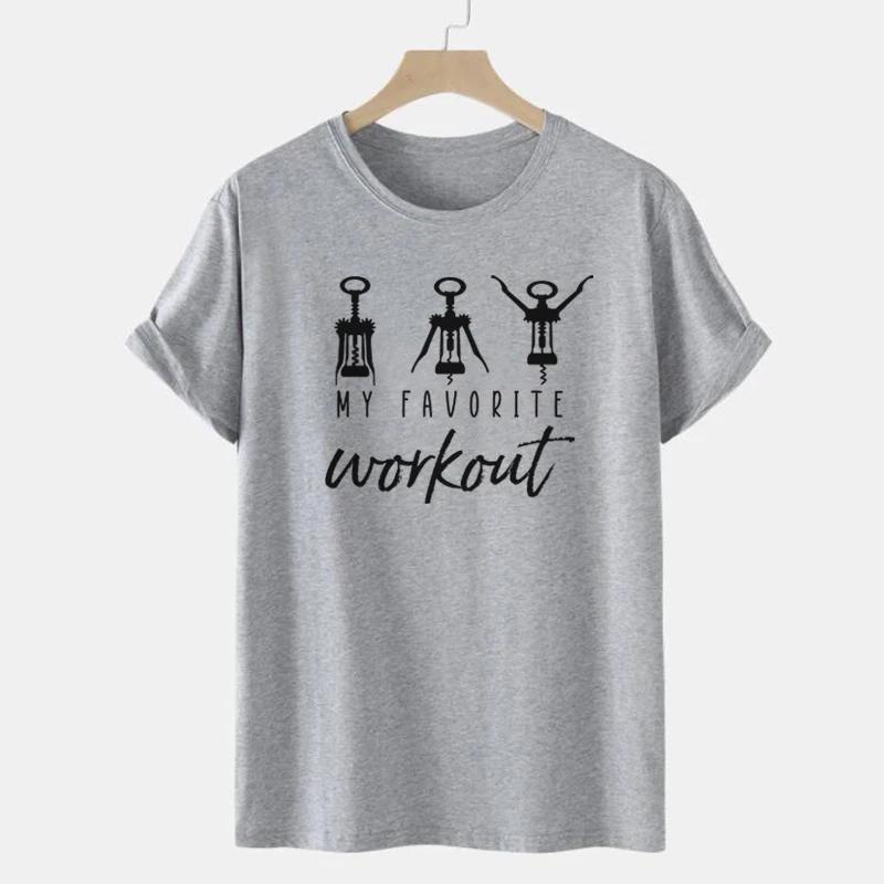Lustige Meine Lieblings-Workout Grafik-T-Shirts Alkohol Trinken Sarkastische Damen T-Shirts Baumwolle Kurzarm Weinliebhaber T-Shirt Geschenk