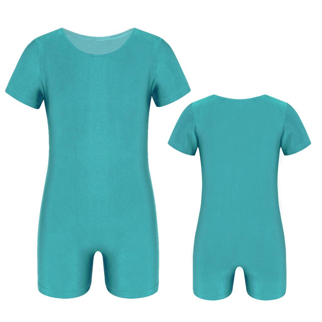 Kinder Jungen Mädchen Kurzarm Einfarbig Dehnbar Ballett Tanz Gymnastik Trikot Overall Unitard